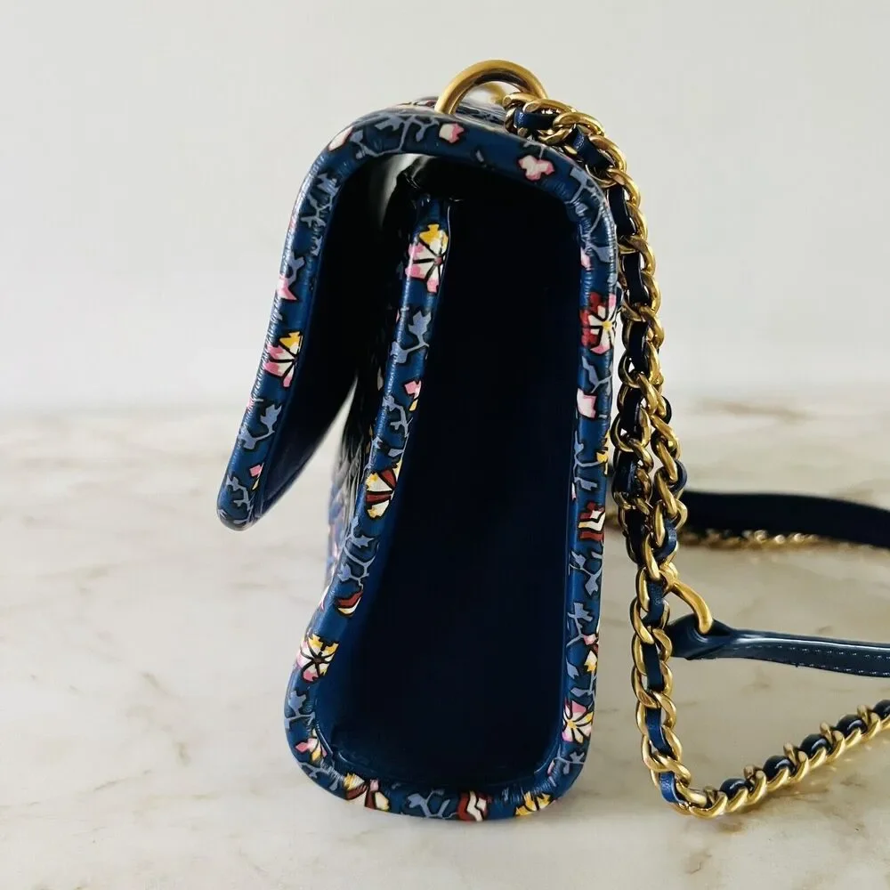 TORY BURCH Fleming Blue Wild Pansy Printed Small Convertible Shoulder Bag
